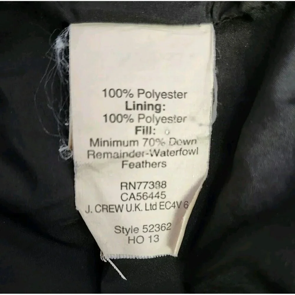 J. CREW Down Puffer‎ Winter Coat Parka MSRP $298 Size Small Black